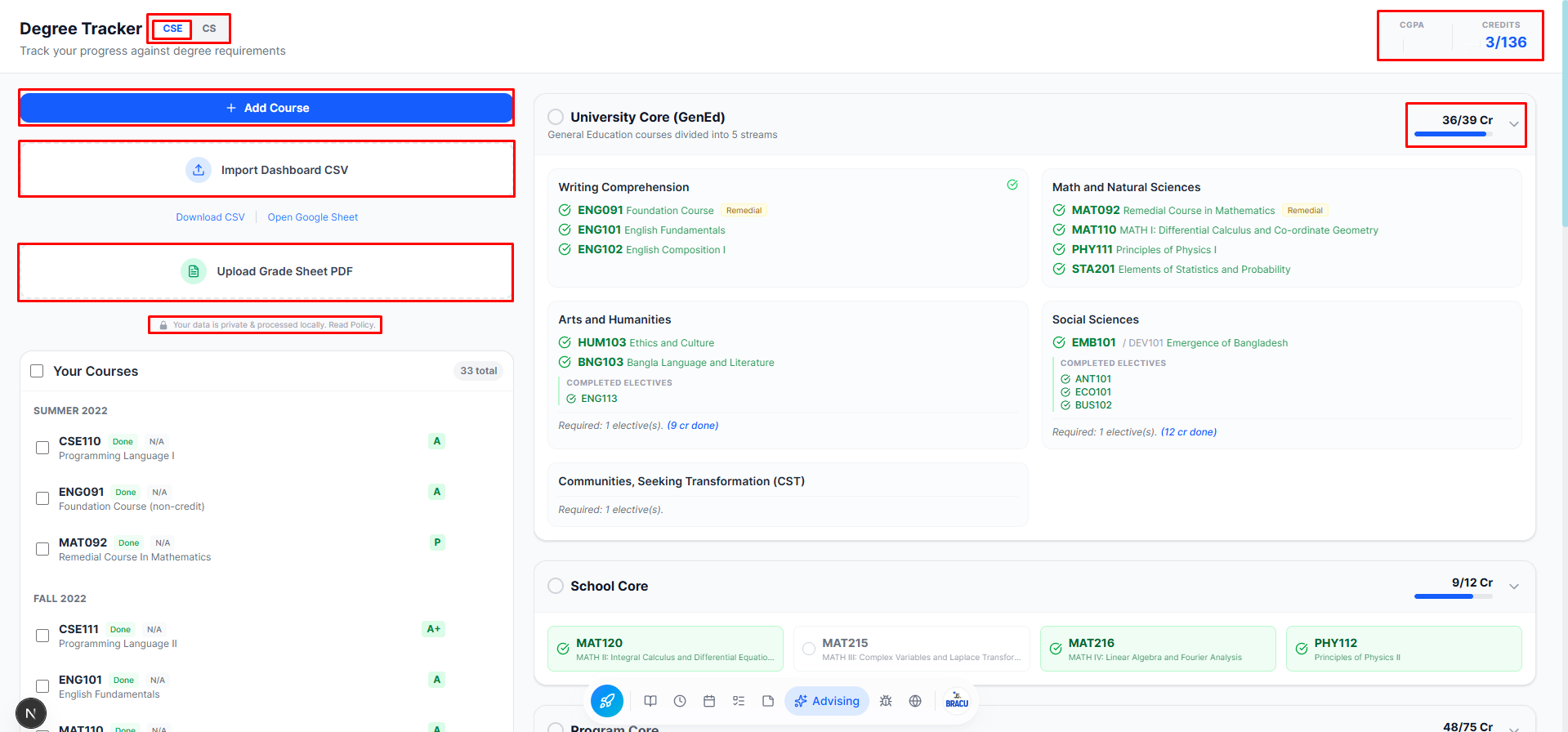 Degree Tracker Screenshot