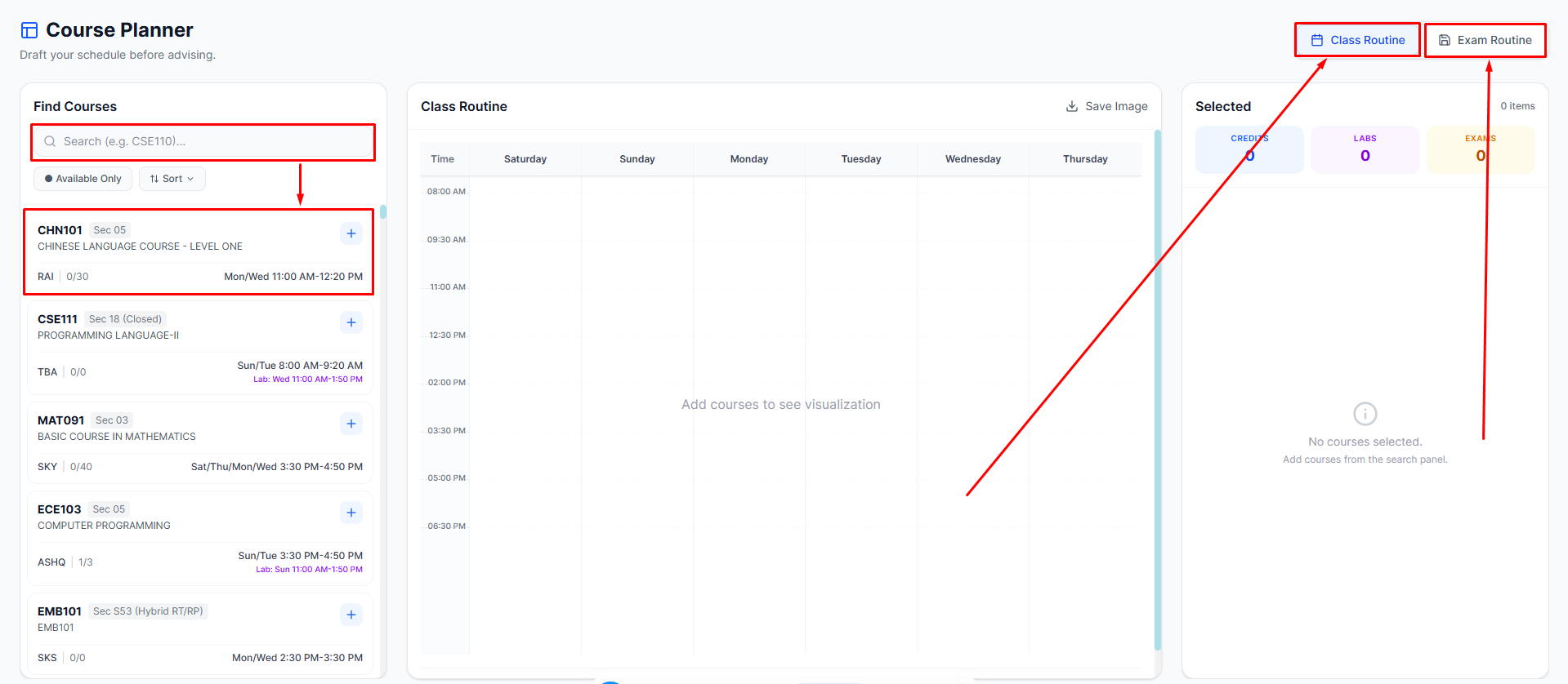 Course Planner Screenshot