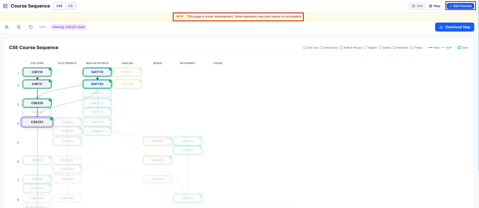 Course Sequence Screenshot